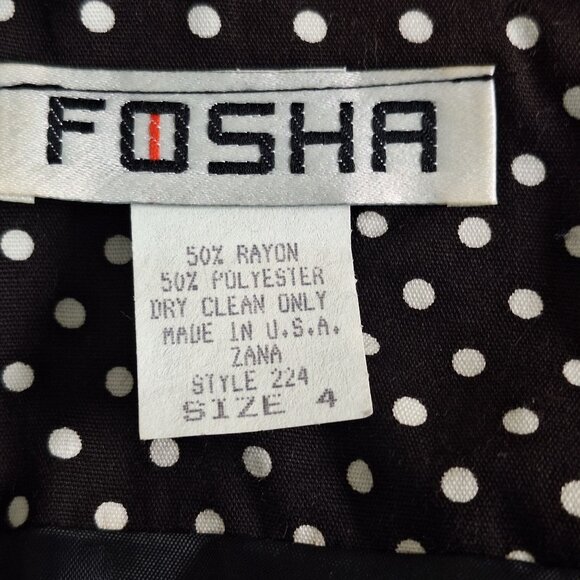 Vintage 80s shoulder pad polka dot floral black dress size 4 - Picture 3 of 6